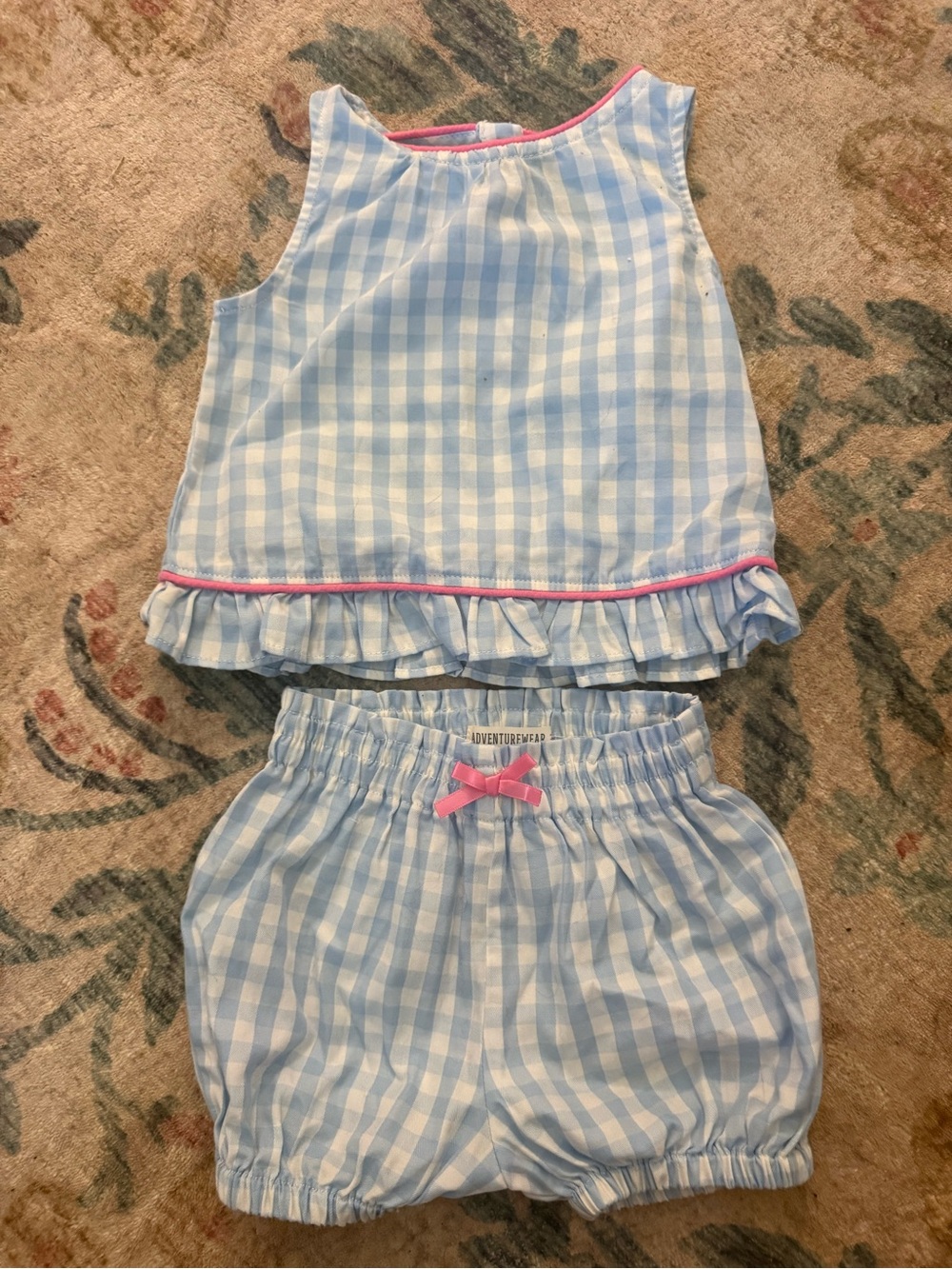 Girls' Light Blue Gingham Tank & Shorts Set